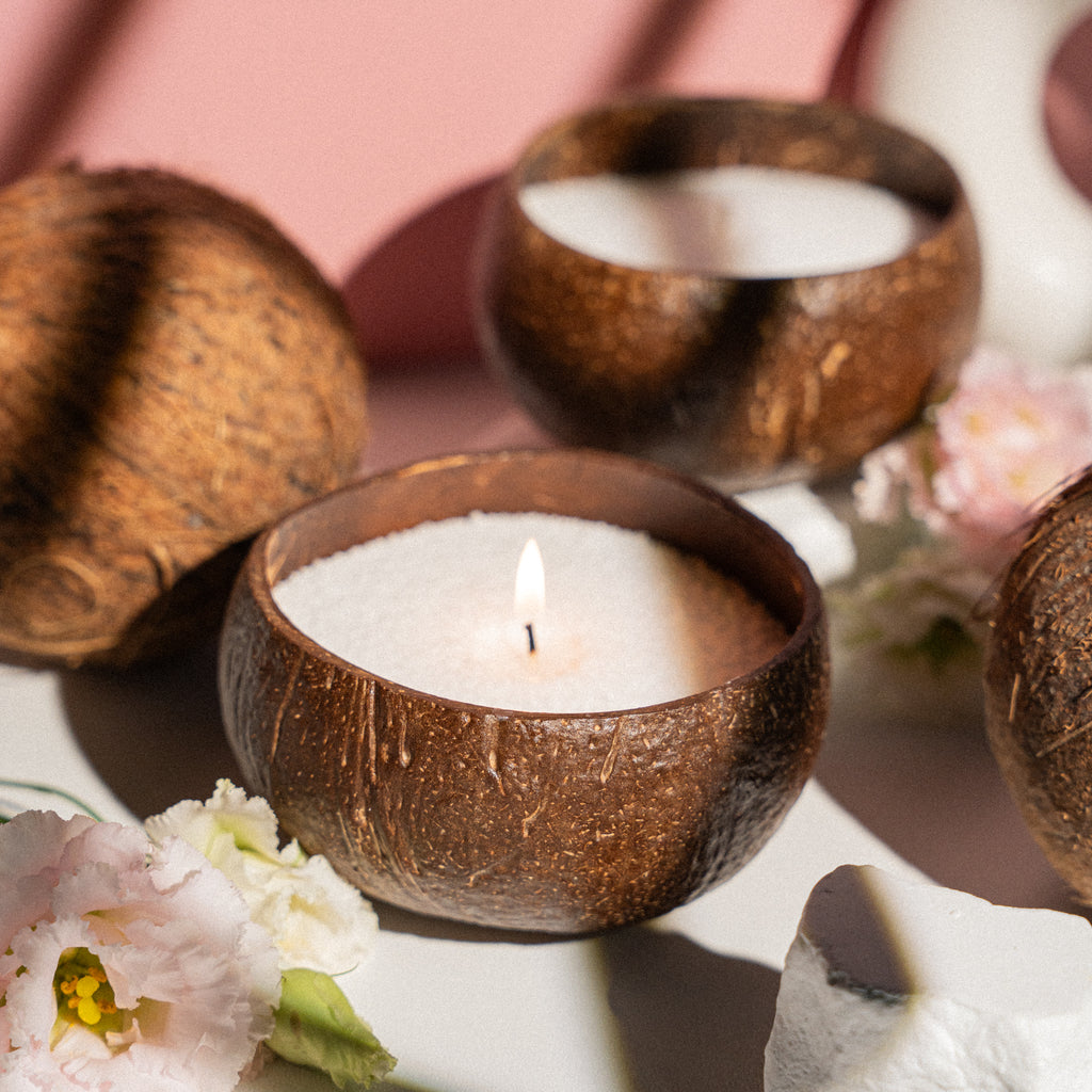 Sand candle in coconut shell