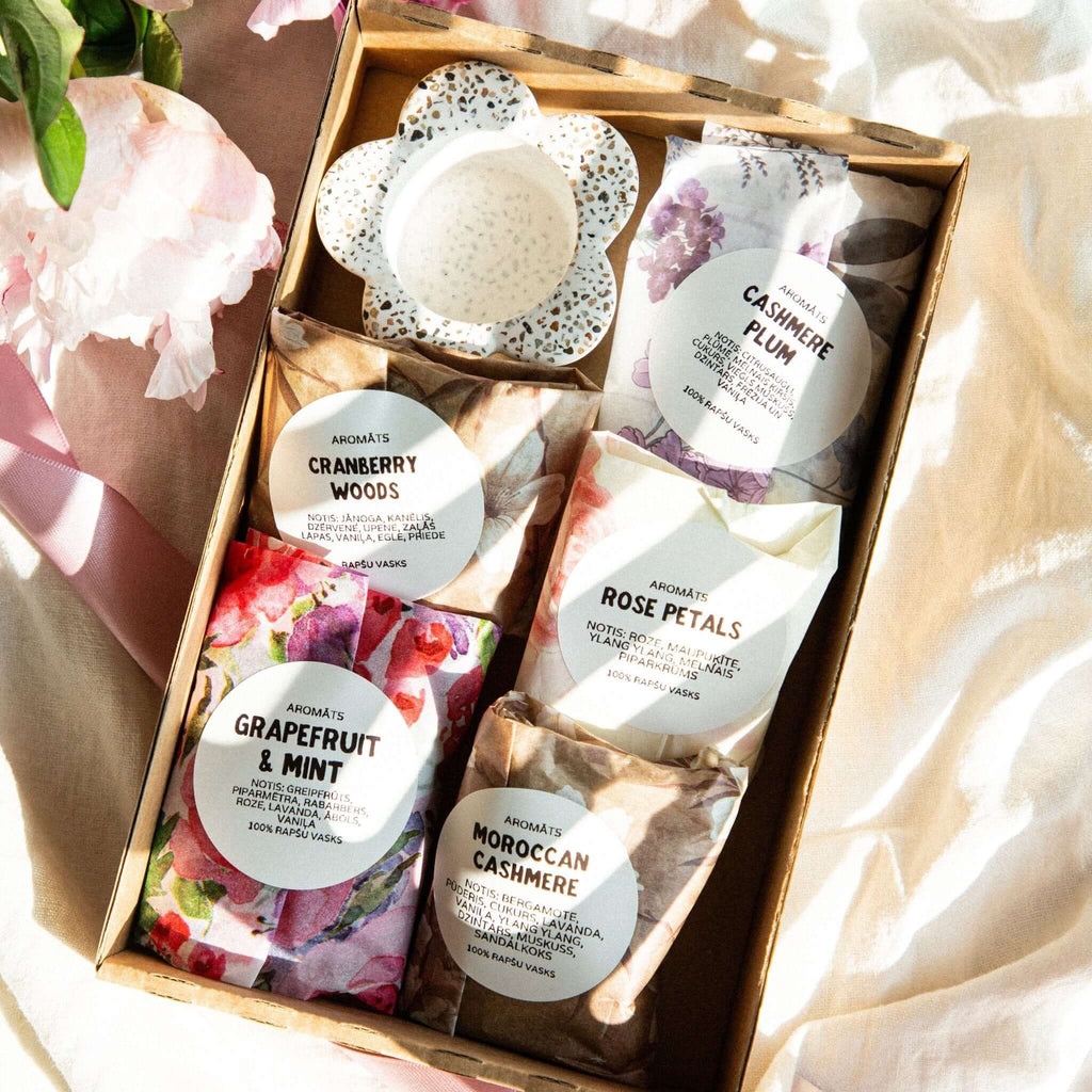 Ģipša tējas sveču turētājs & 5 aromātiskas rapšu vaska tējas sveces | Roku darbs - LILELE STUDIO