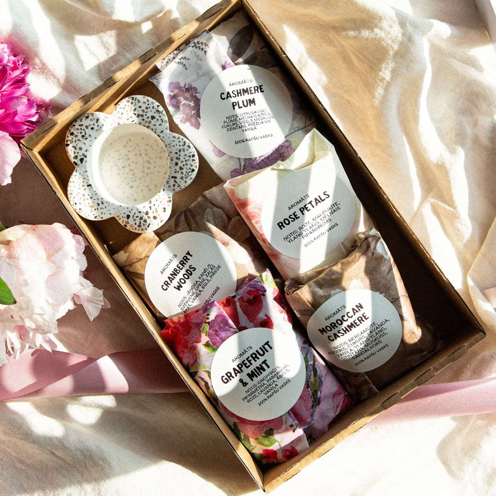 Ģipša tējas sveču turētājs & 5 aromātiskas rapšu vaska tējas sveces | Roku darbs - LILELE STUDIO