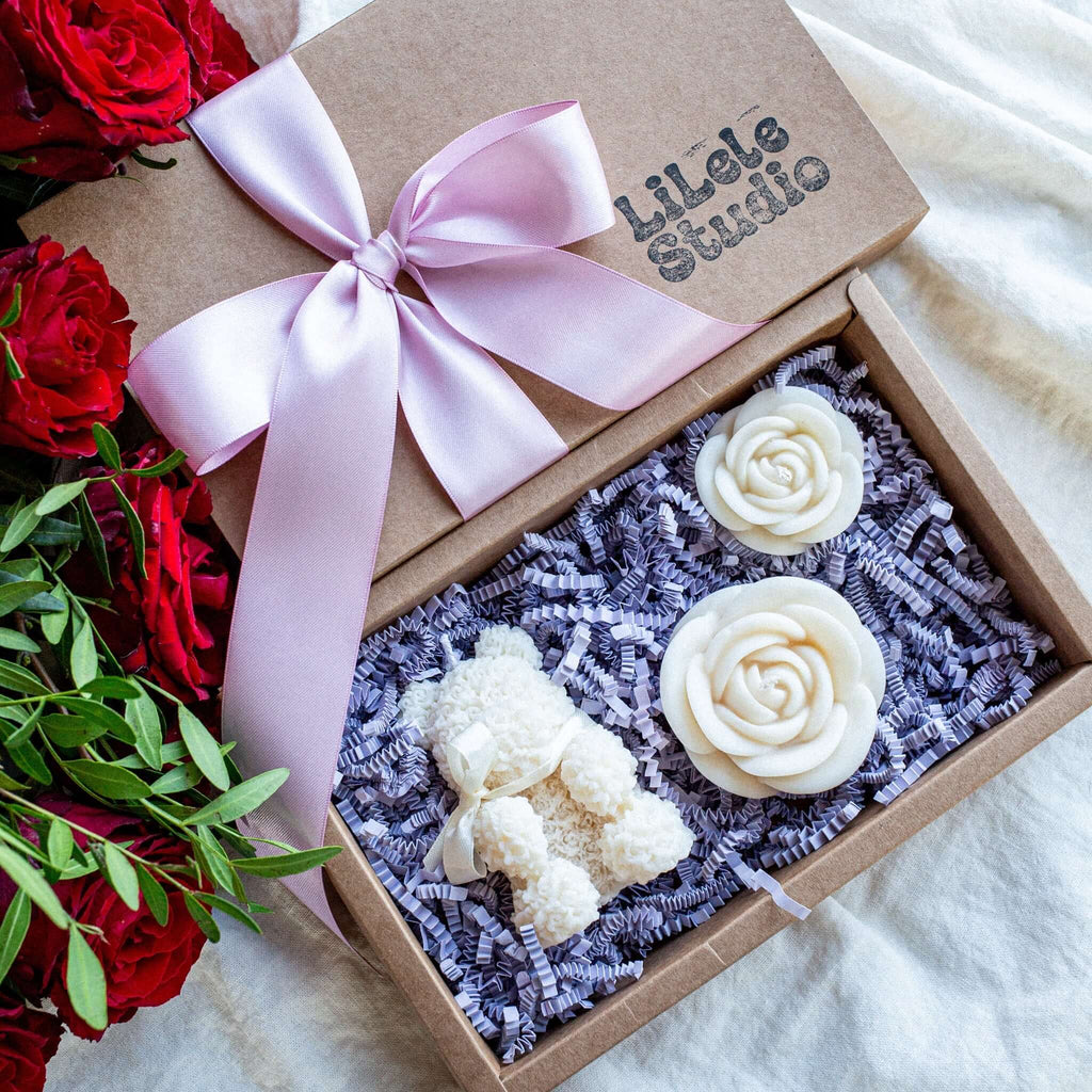 Rapeseed wax pillar candle set Sweet Snuggle Blossoms - LILELE STUDIO