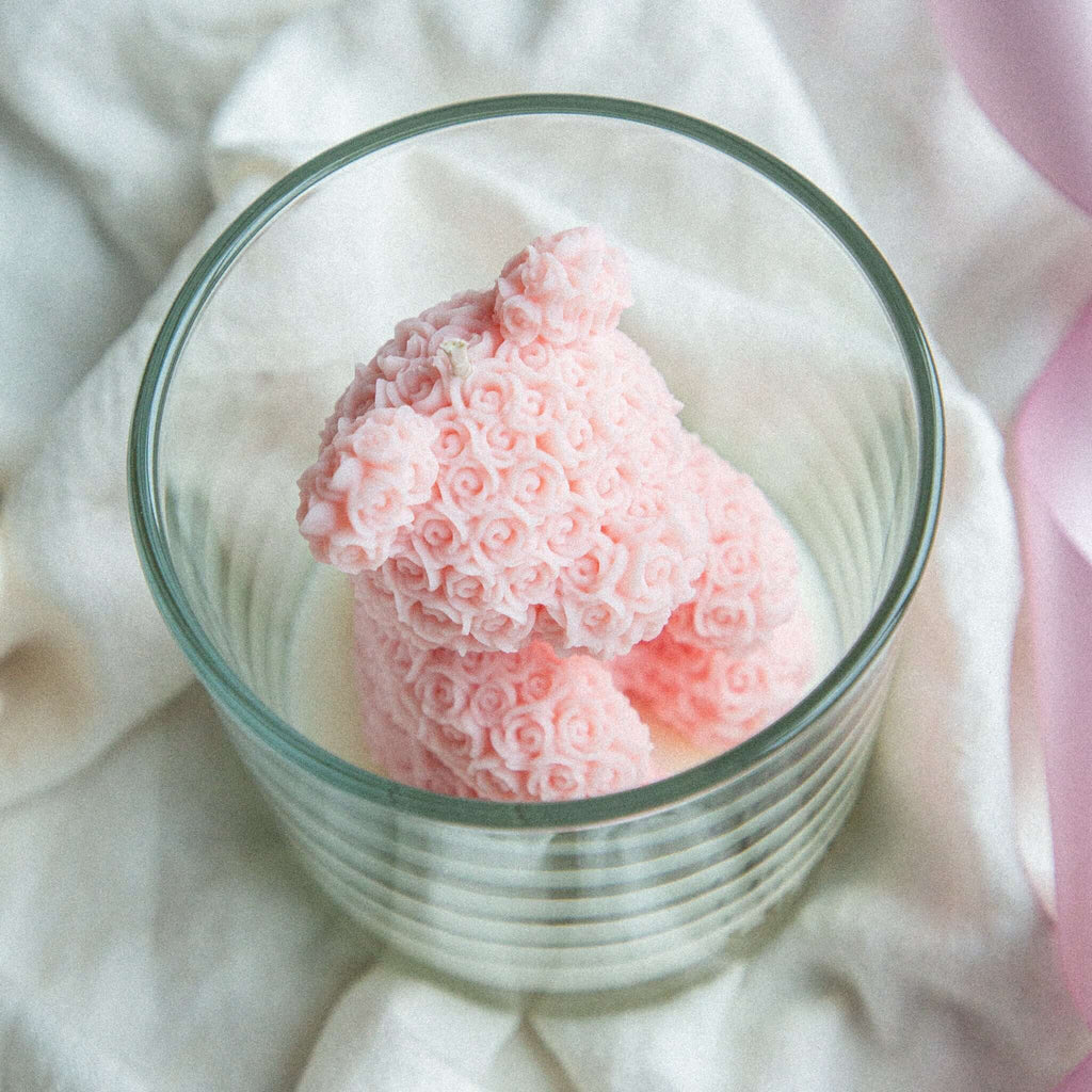 Scented soy/ beewax candle CORAL PINK TEDDY candle CITRUS AGAVE - LILELE STUDIO