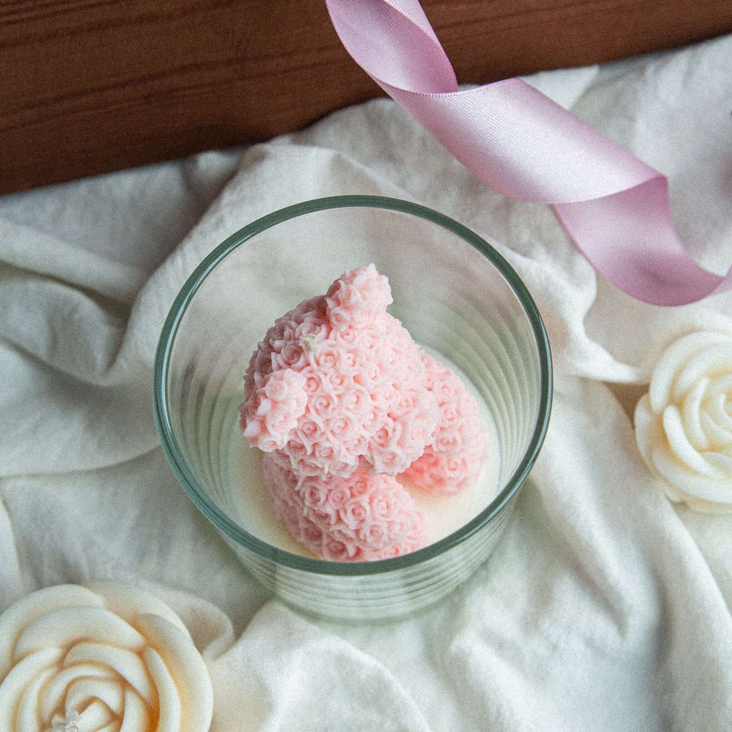 Scented soy/ beewax candle CORAL PINK TEDDY candle CITRUS AGAVE - LILELE STUDIO