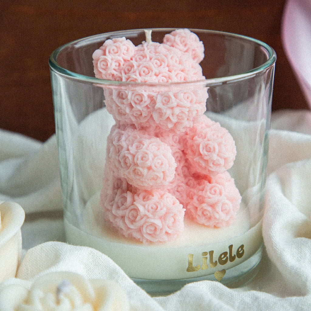 Scented soy/ beewax candle CORAL PINK TEDDY candle CITRUS AGAVE - LILELE STUDIO